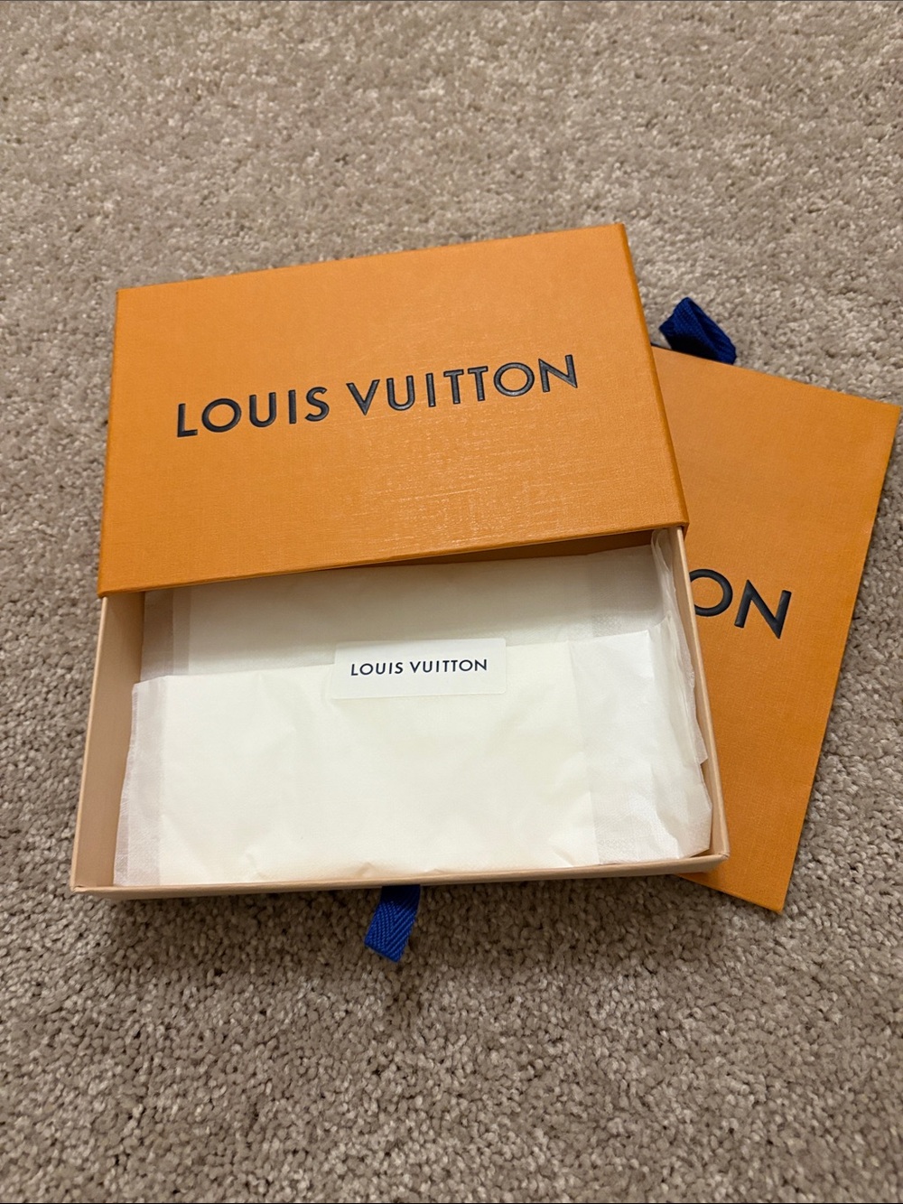 Louis Vuitton Orange Box 8 x 5.5 x 1.5, tissue paper, shopping bag